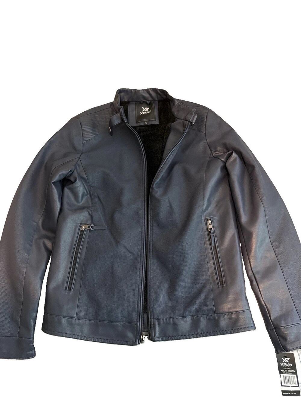 X-Ray Jeans Men’s Faux Leather Moto Jacket Navy Size Small NWT
